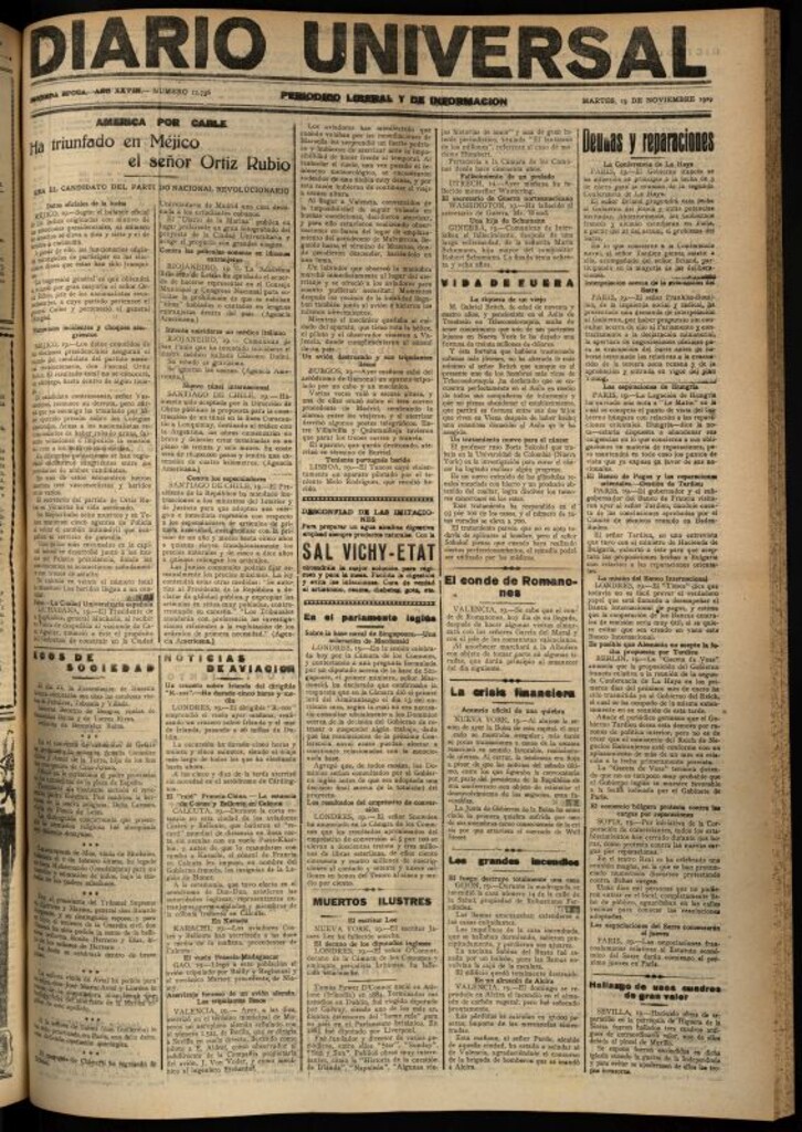 Miniatura de Diario Universal del 19 de noviembre de 1929