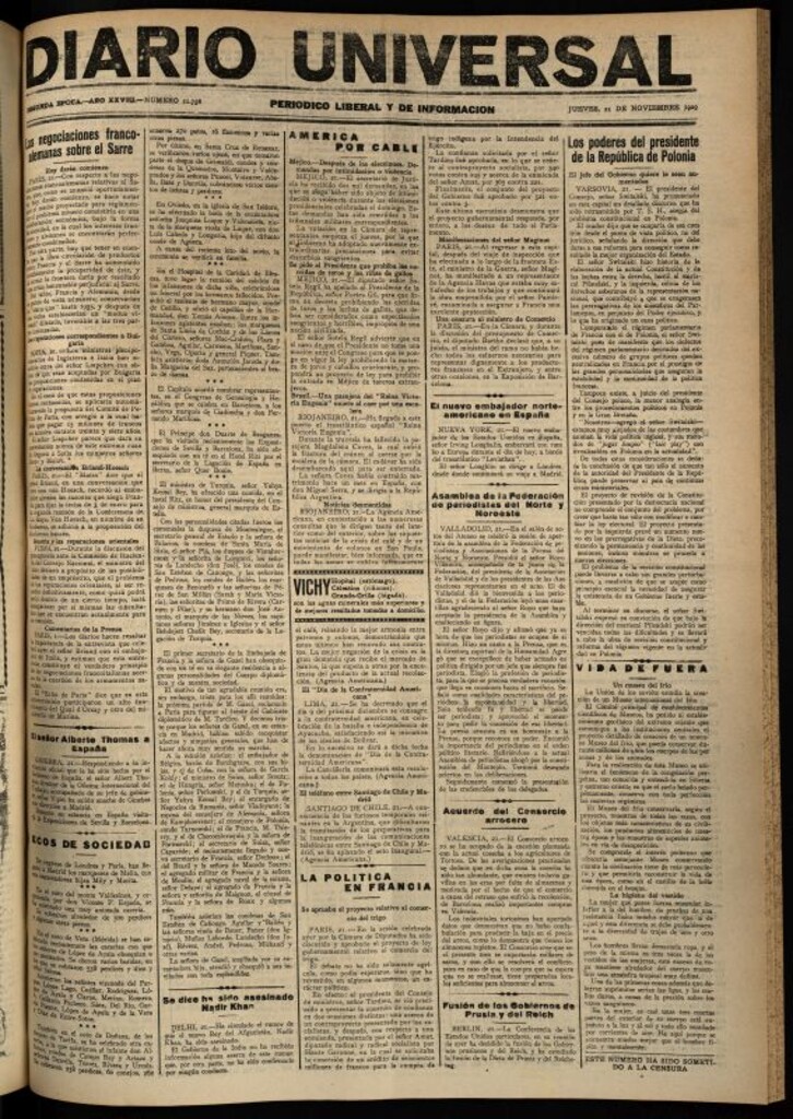 Miniatura de Diario Universal del 21 de noviembre de 1929