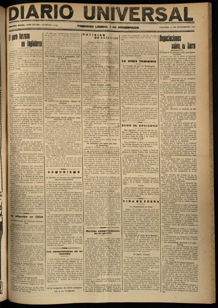 Miniatura de Diario Universal del 22 de noviembre de 1929