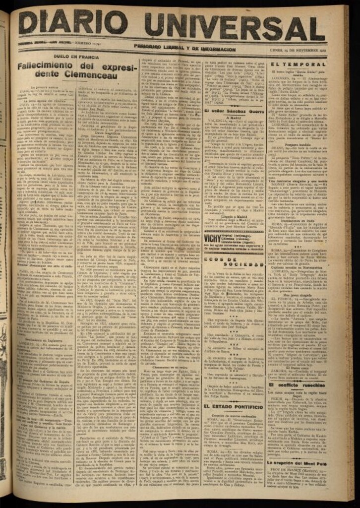Miniatura de Diario Universal del 25 de noviembre de 1929