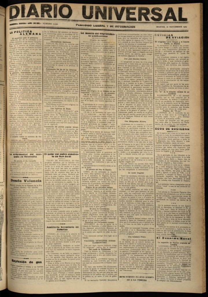 Miniatura de Diario Universal del 26 de noviembre de 1929