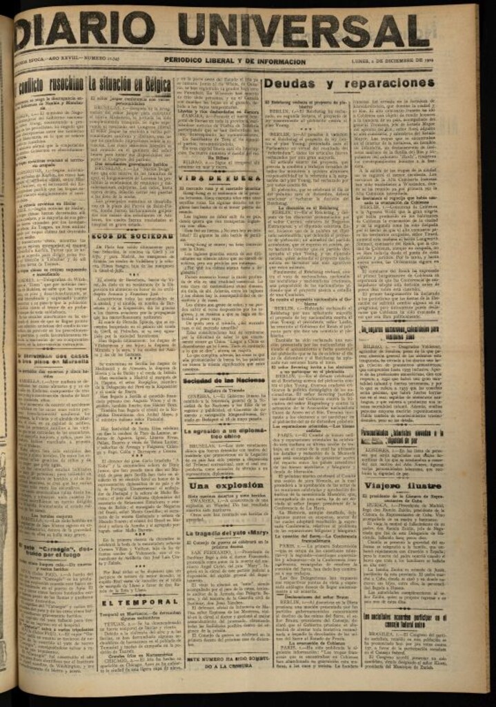 Miniatura de Diario Universal del 2 de diciembre de 1929