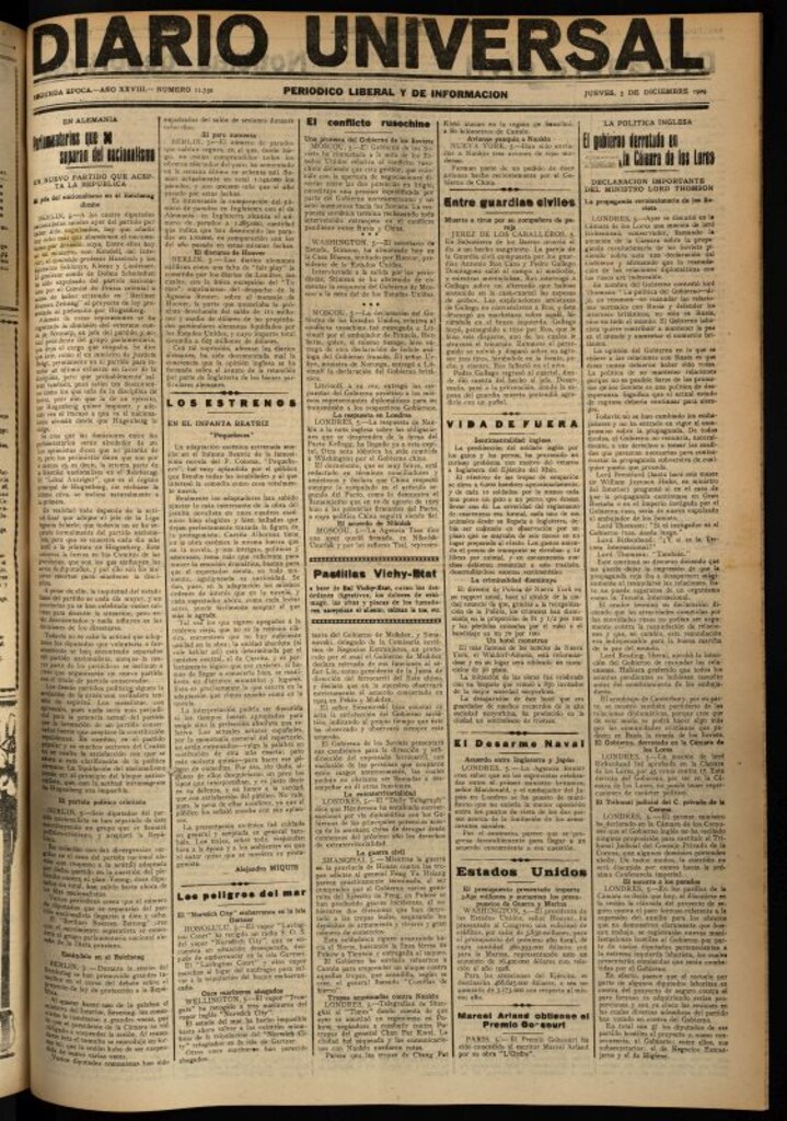 Miniatura de Diario Universal del 5 de diciembre de 1929