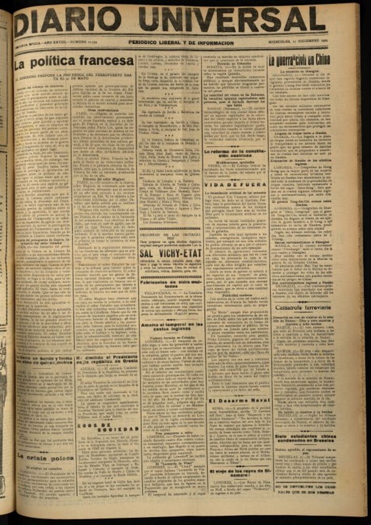 Miniatura de Diario Universal del 11 de diciembre de 1929