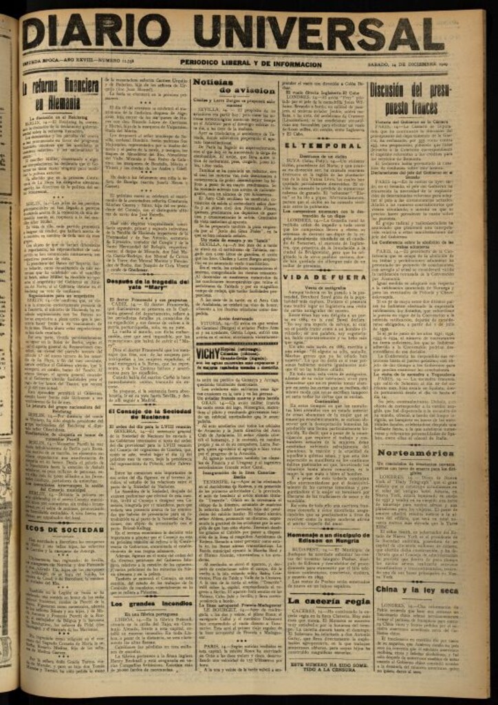 Miniatura de Diario Universal del 14 de diciembre de 1929