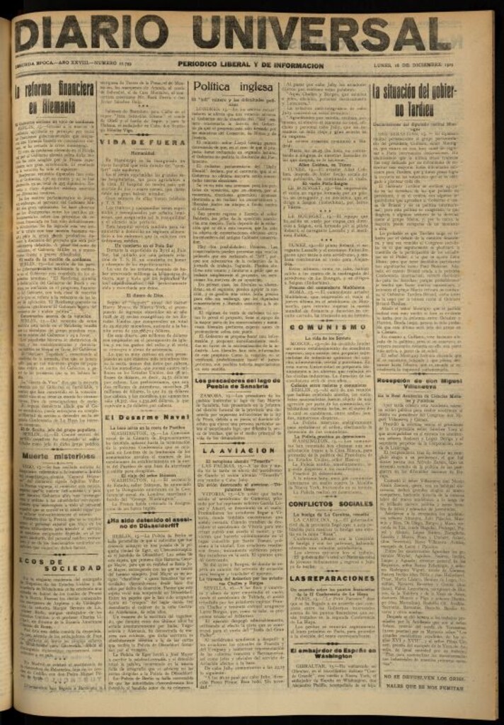 Miniatura de Diario Universal del 16 de diciembre de 1929