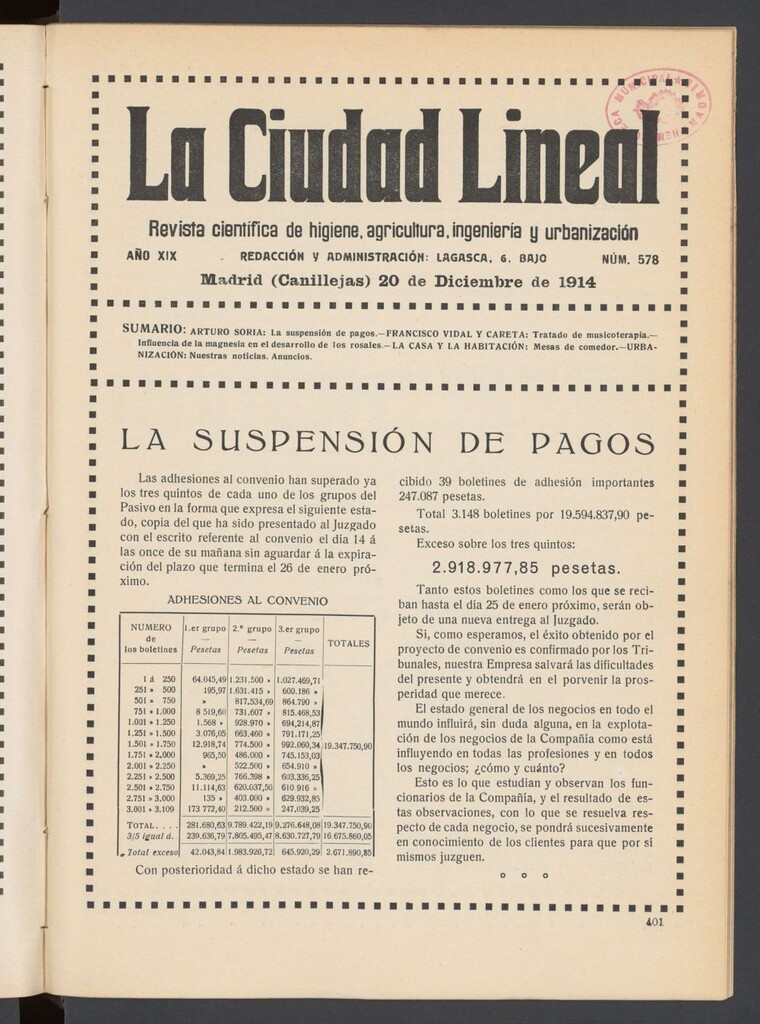 Miniatura de La Ciudad Lineal : órgano oficial de la Compañía Madrileña de Urbanización del 20 de diciembre de 1914