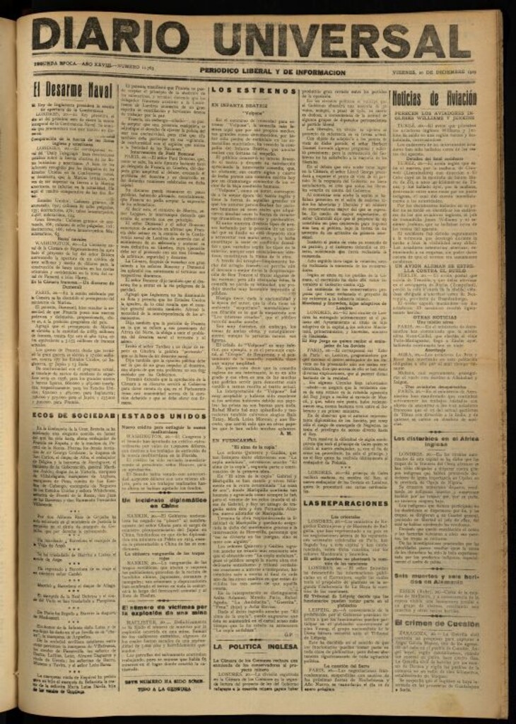 Miniatura de Diario Universal del 20 de diciembre de 1929