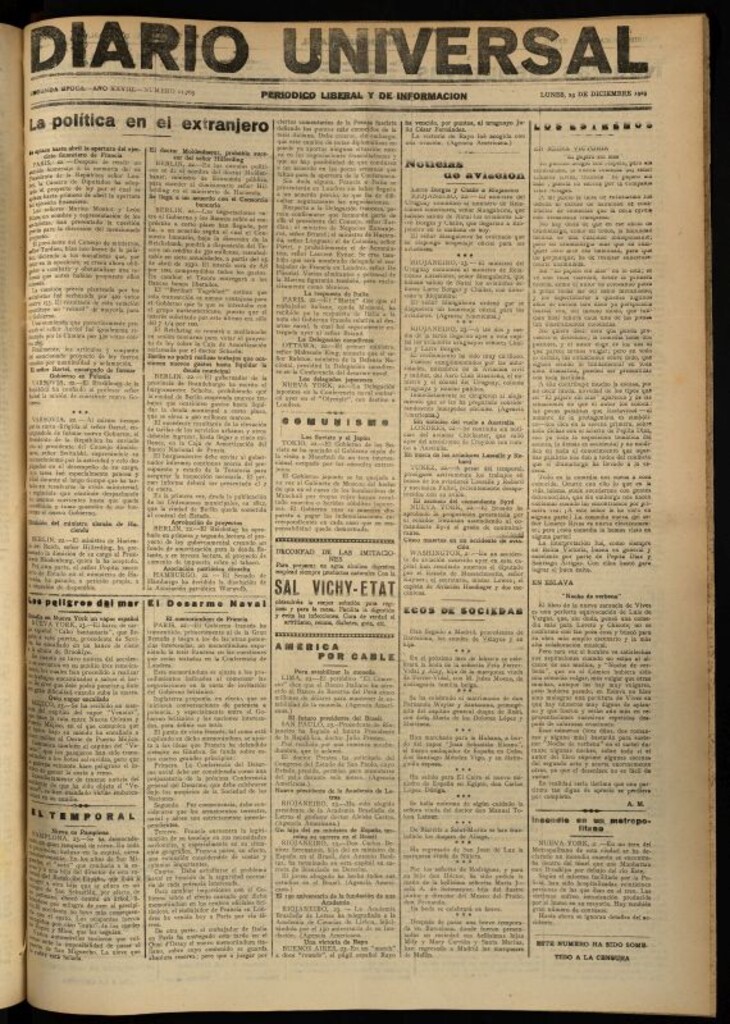Miniatura de Diario Universal del 23 de diciembre de 1929