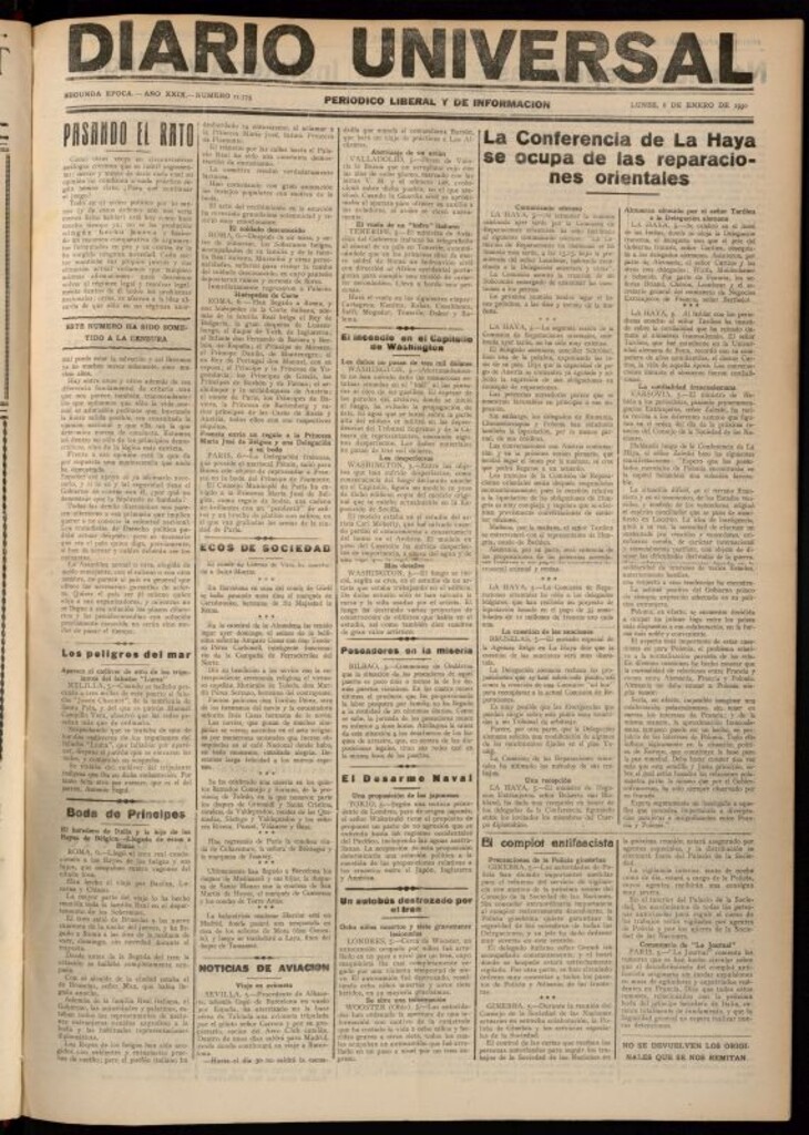 Miniatura de Diario Universal del 6 de enero de 1930