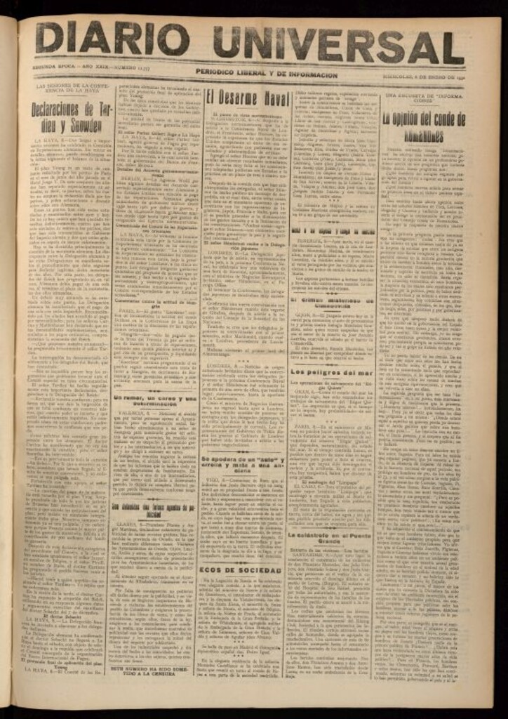 Miniatura de Diario Universal del 8 de enero de 1930
