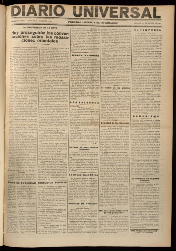 Miniatura de Diario Universal del 11 de enero de 1930