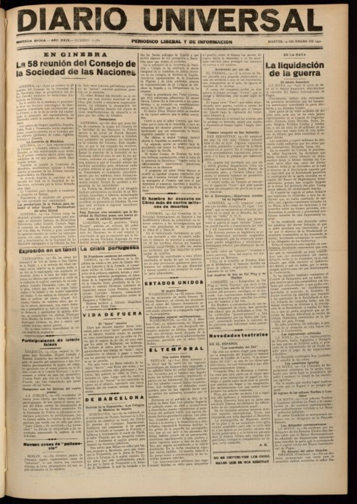 Miniatura de Diario Universal del 14 de enero de 1930