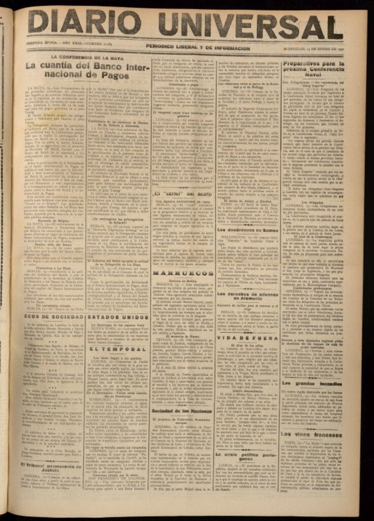 Miniatura de Diario Universal del 15 de enero de 1930