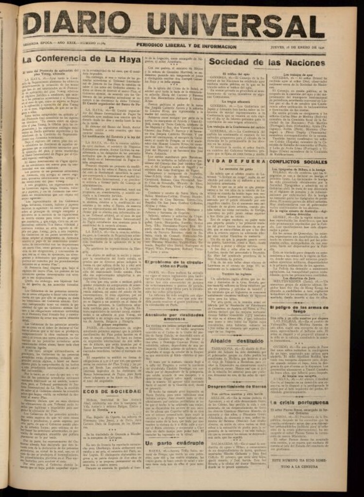 Miniatura de Diario Universal del 16 de enero de 1930