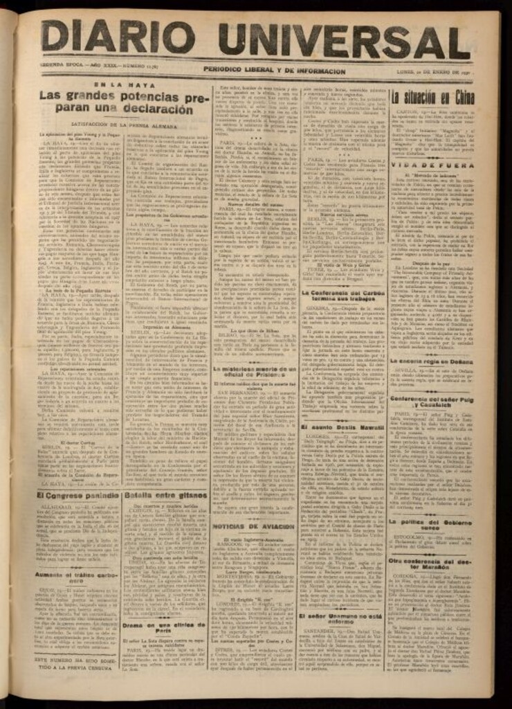 Miniatura de Diario Universal del 20 de enero de 1930