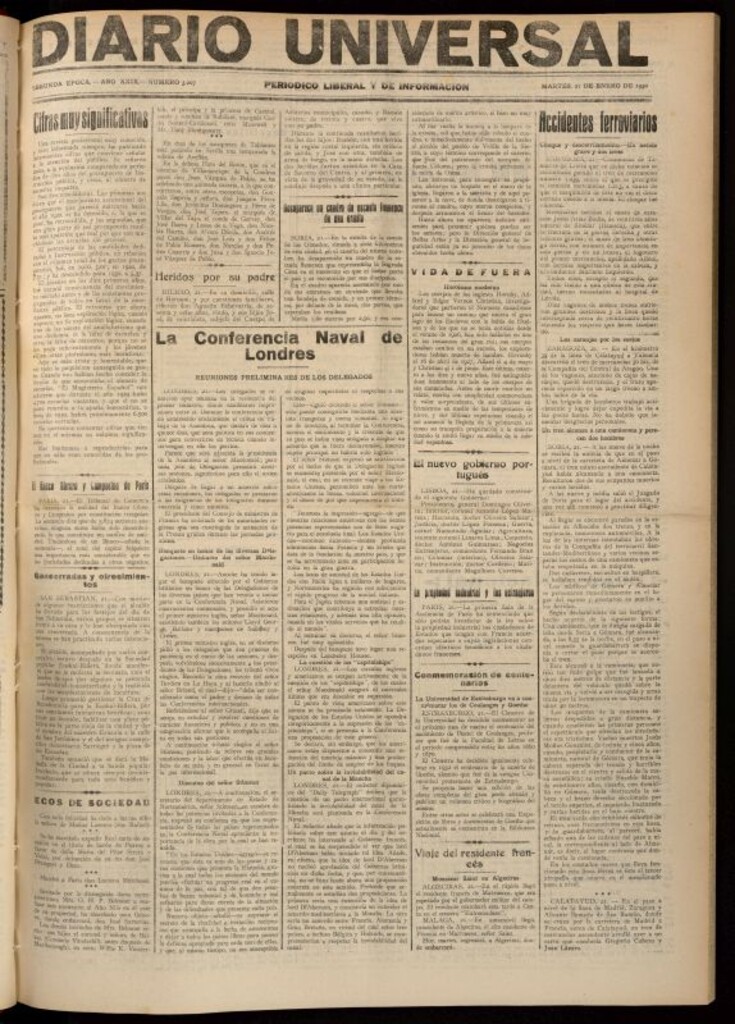 Miniatura de Diario Universal del 21 de enero de 1930