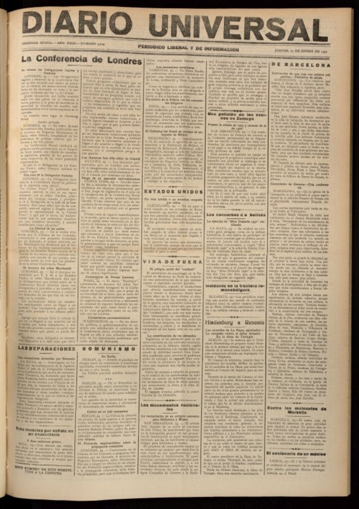 Miniatura de Diario Universal del 23 de enero de 1930
