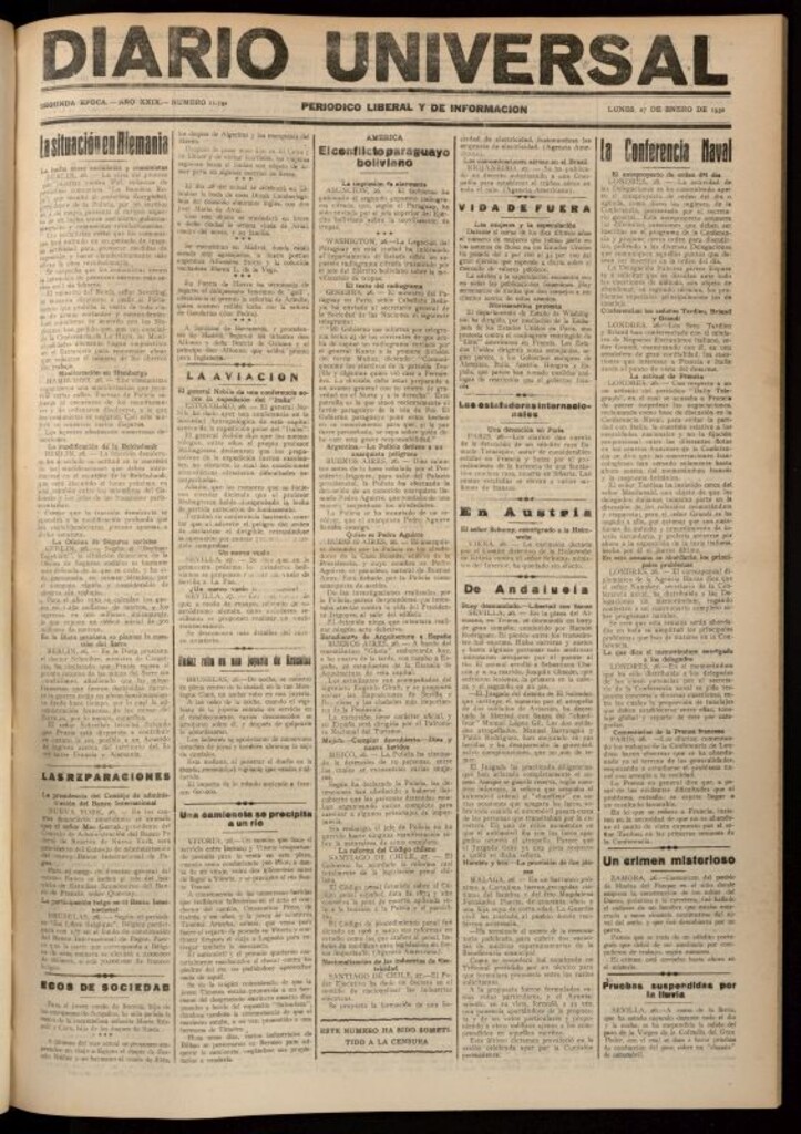 Miniatura de Diario Universal del 27 de enero de 1930
