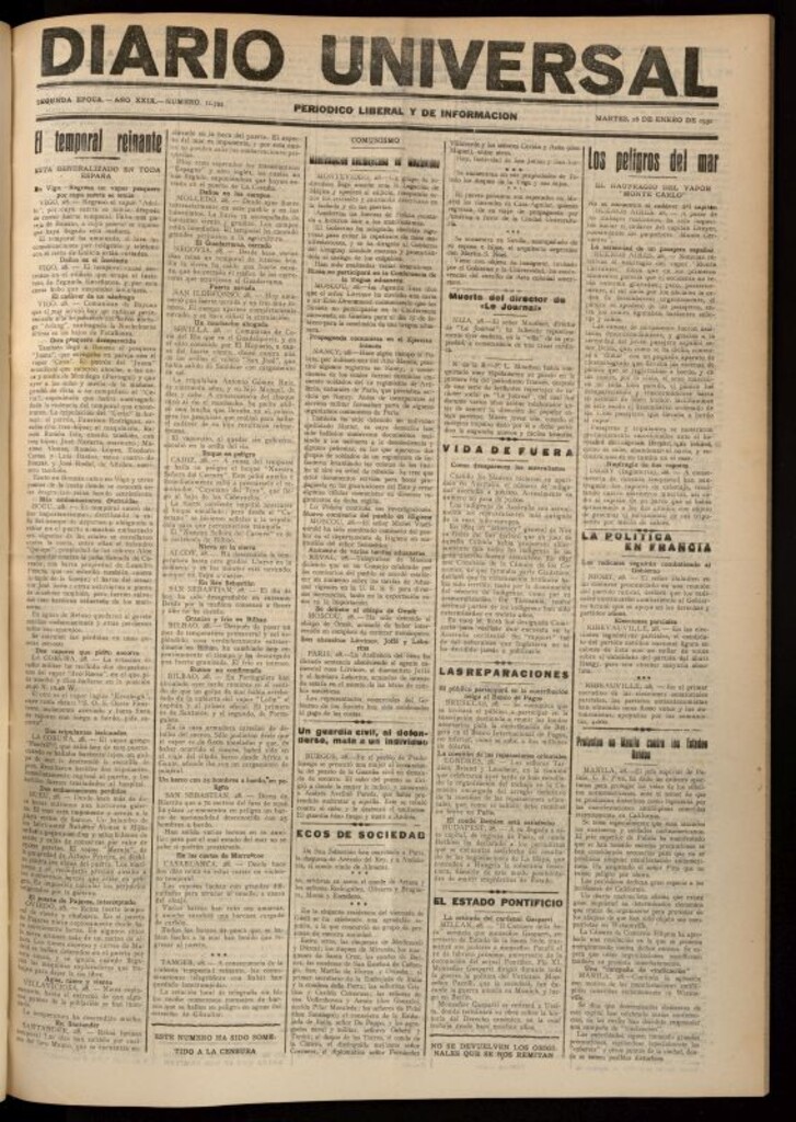 Miniatura de Diario Universal del 28 de enero de 1930
