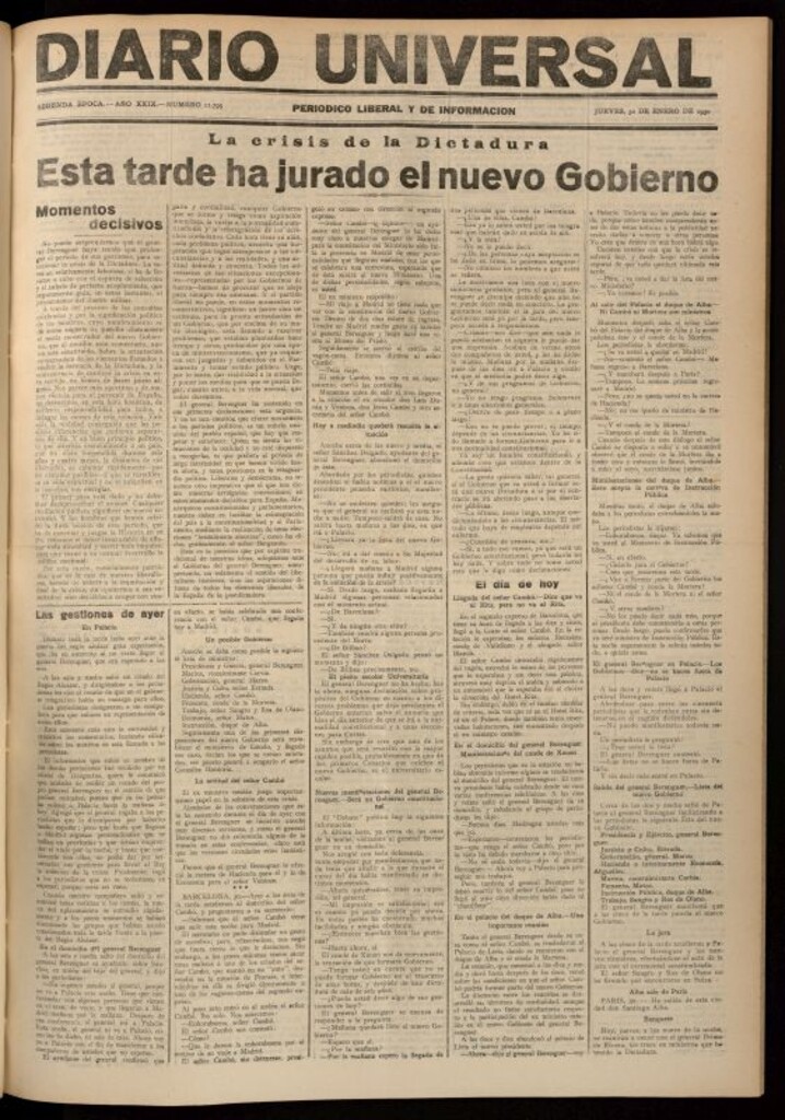 Miniatura de Diario Universal del 30 de enero de 1930