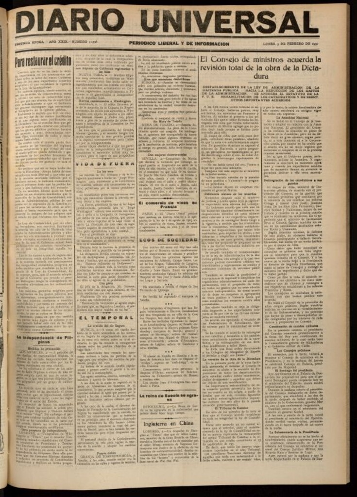 Miniatura de Diario Universal del 3 de febrero de 1930