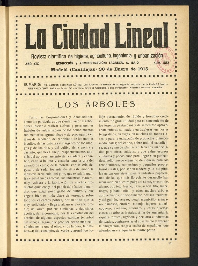 Miniatura de La Ciudad Lineal : órgano oficial de la Compañía Madrileña de Urbanización del 30 de enero de 1915
