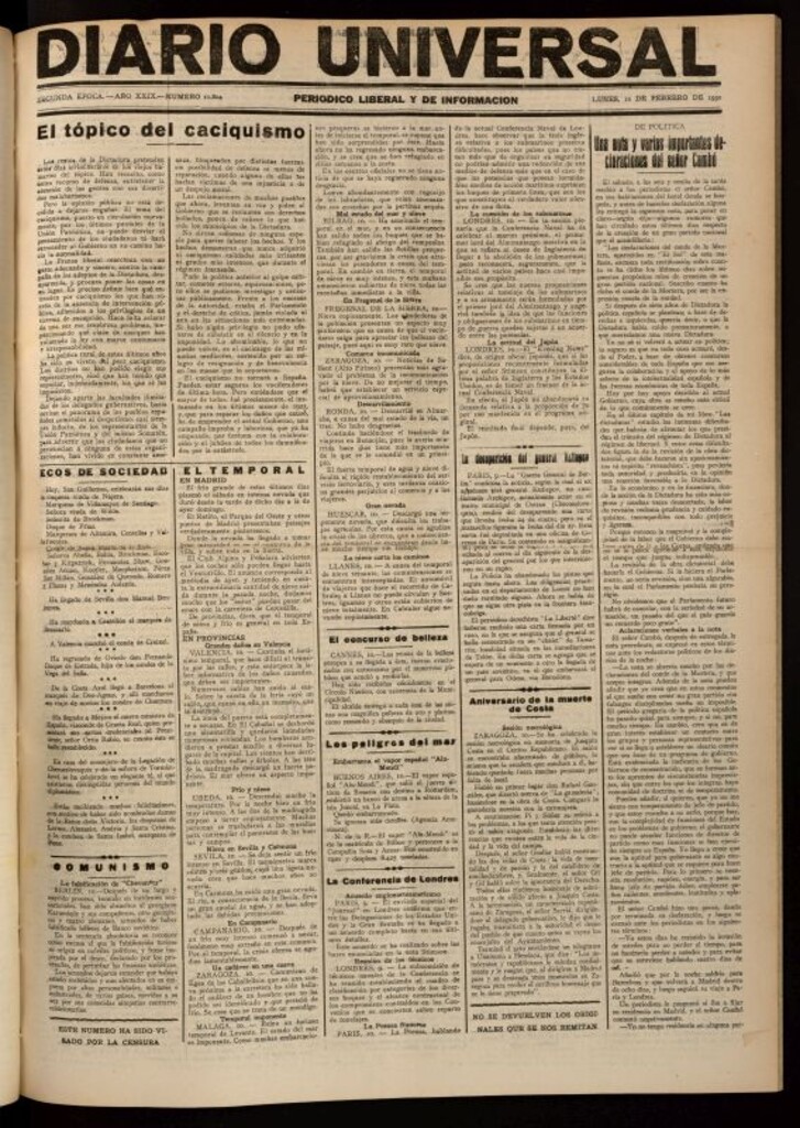Miniatura de Diario Universal del 10 de febrero de 1930