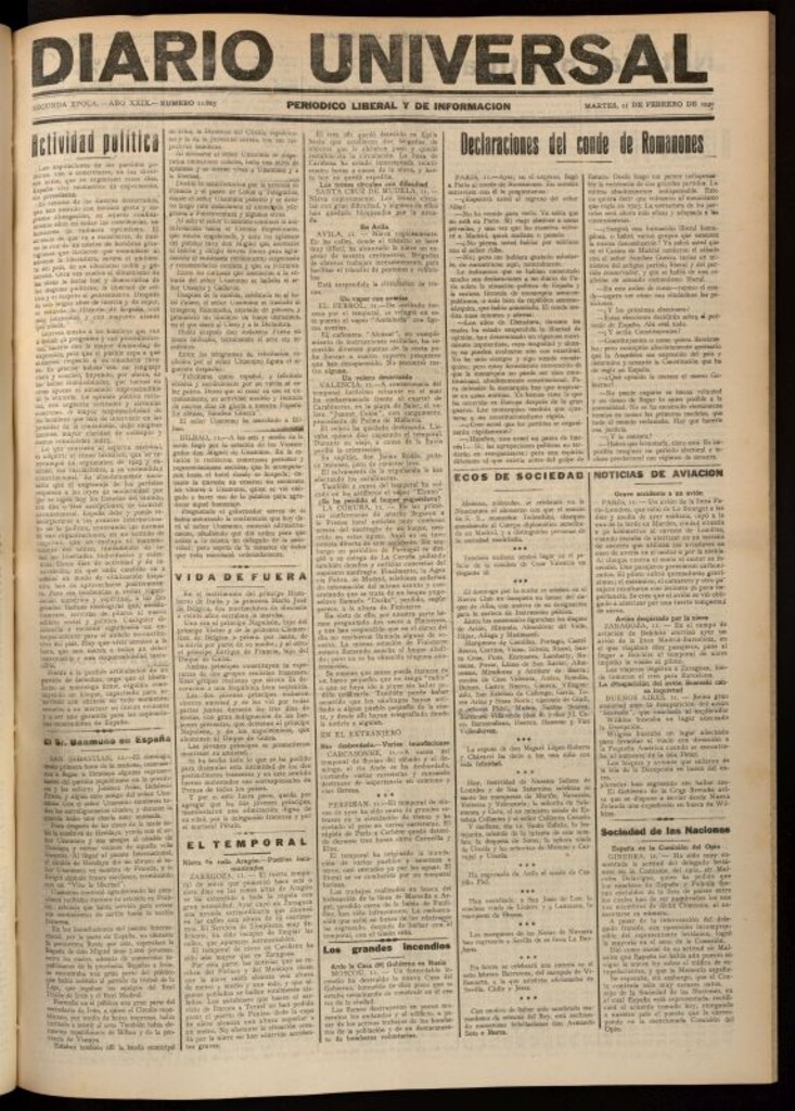 Miniatura de Diario Universal del 11 de febrero de 1930