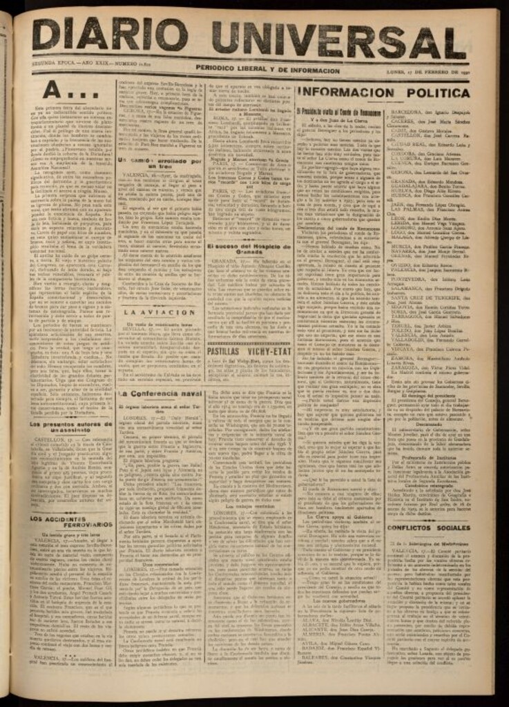 Miniatura de Diario Universal del 17 de febrero de 1930