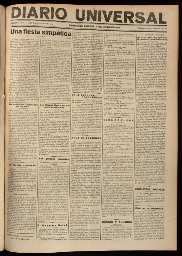 Miniatura de Diario Universal del 21 de febrero de 1930