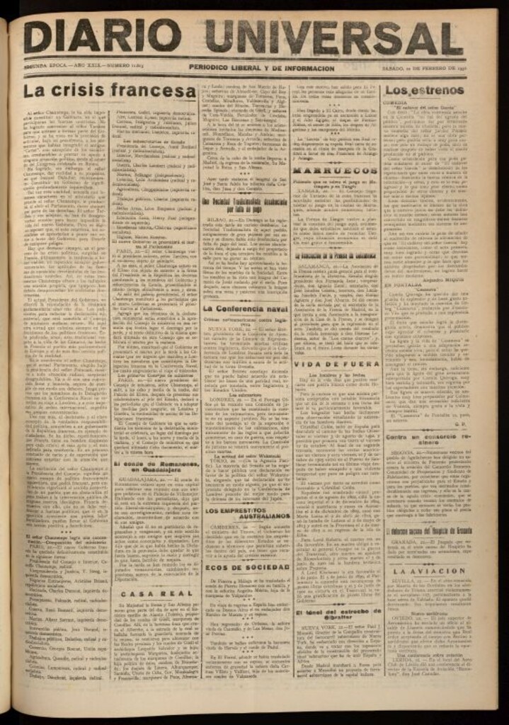 Miniatura de Diario Universal del 22 de febrero de 1930