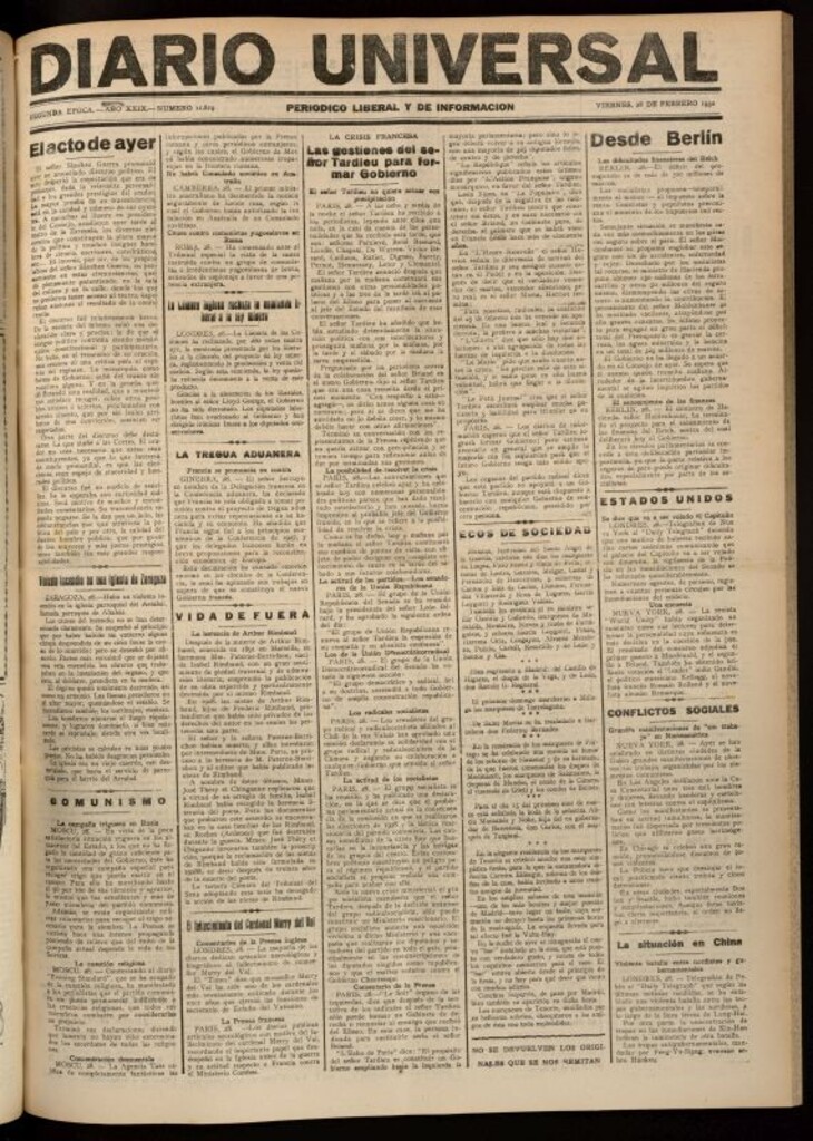 Miniatura de Diario Universal del 28 de febrero de 1930