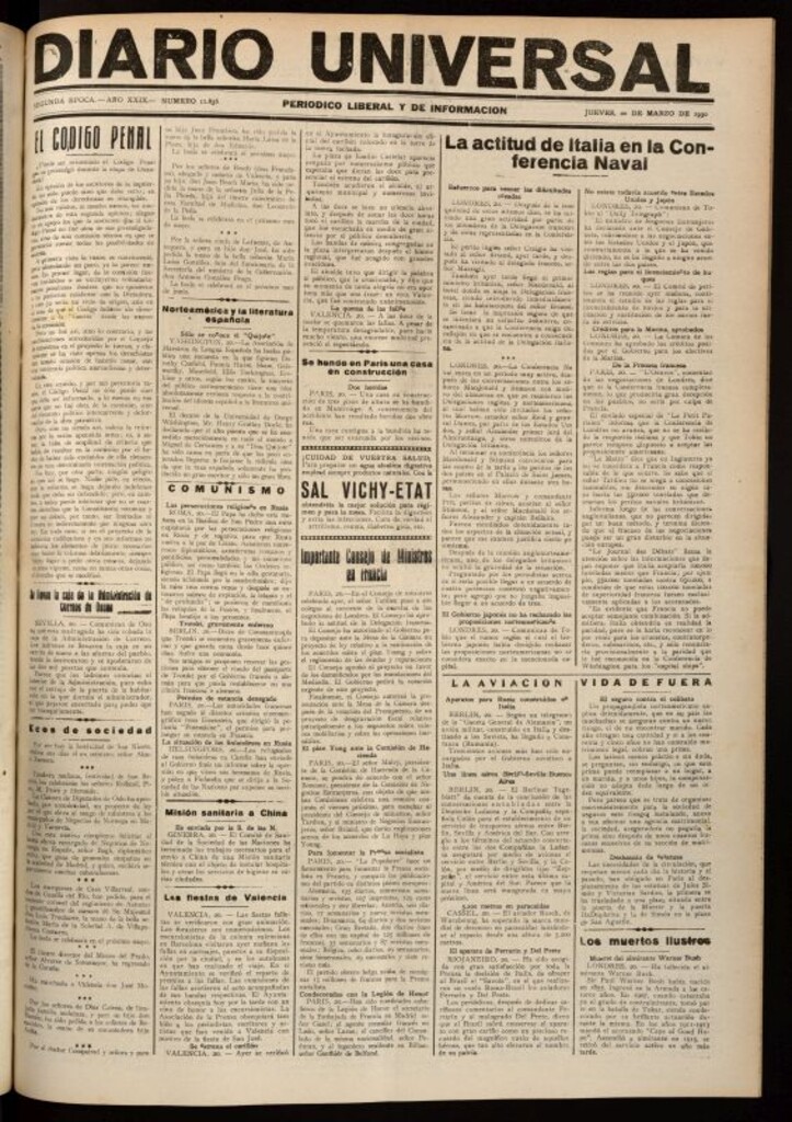 Miniatura de Diario Universal del 20 de marzo de 1930