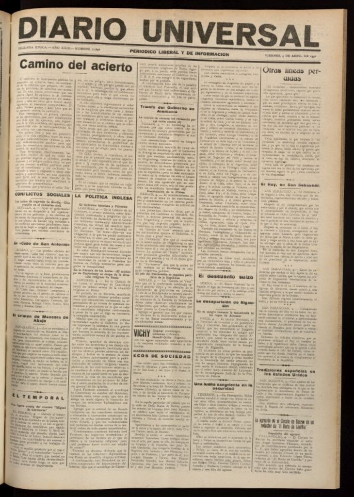 Miniatura de Diario Universal del 4 de abril de 1930