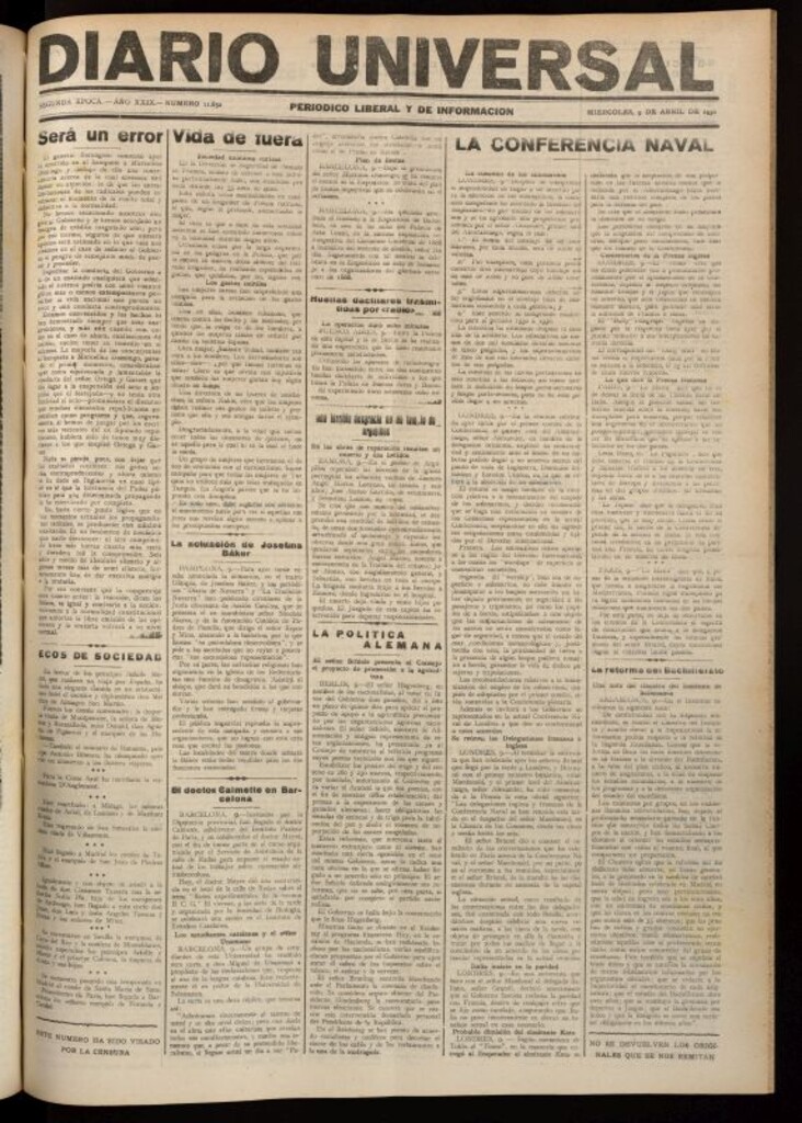 Miniatura de Diario Universal del 9 de abril de 1930
