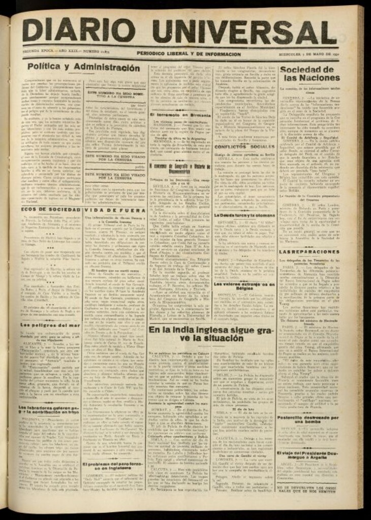 Miniatura de Diario Universal del 7 de mayo de 1930