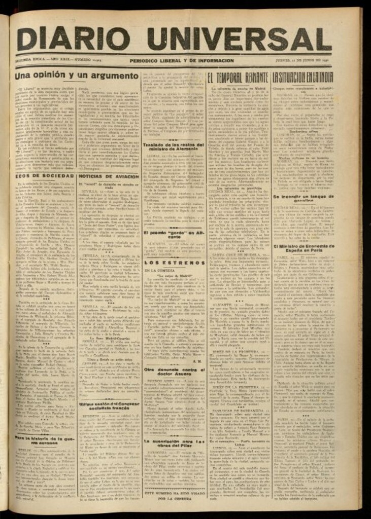 Miniatura de Diario Universal del 12 de junio de 1930