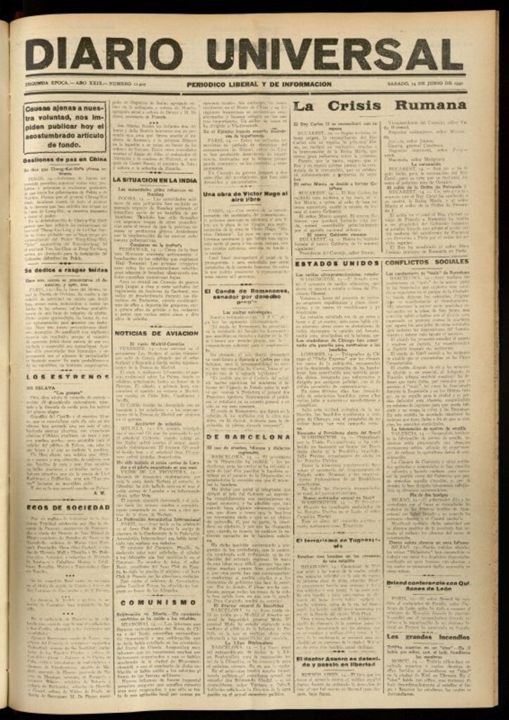 Miniatura de Diario Universal del 14 de junio de 1930