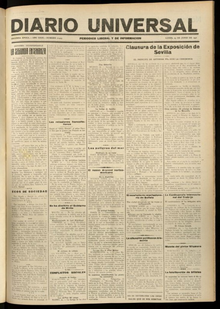 Miniatura de Diario Universal del 23 de junio de 1930