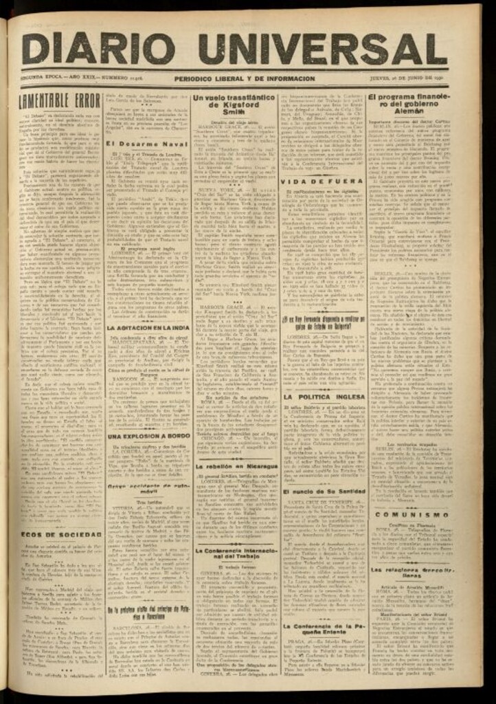 Miniatura de Diario Universal del 26 de junio de 1930