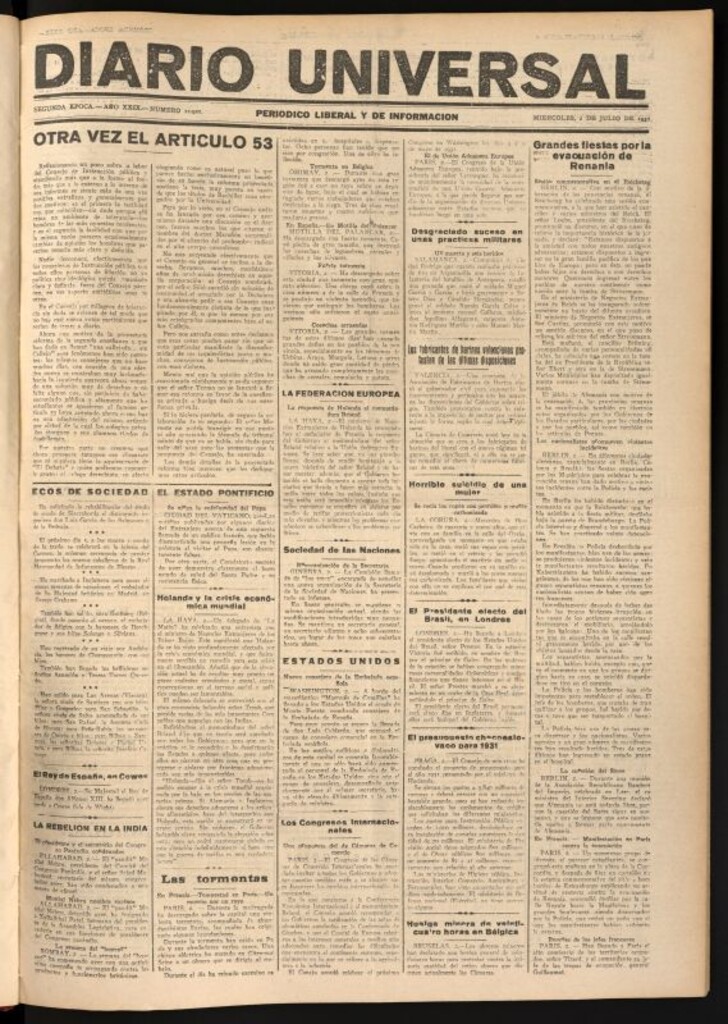 Miniatura de Diario Universal del 2 de julio de 1930