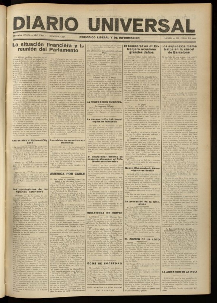 Miniatura de Diario Universal del 21 de julio de 1930