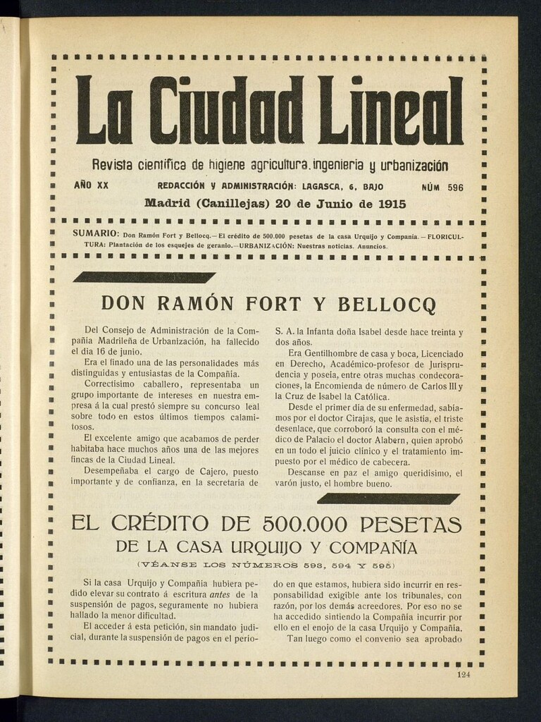 Miniatura de La Ciudad Lineal : órgano oficial de la Compañía Madrileña de Urbanización del 20 de junio de 1915