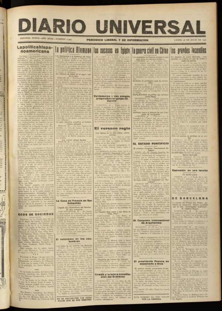 Miniatura de Diario Universal del 28 de julio de 1930