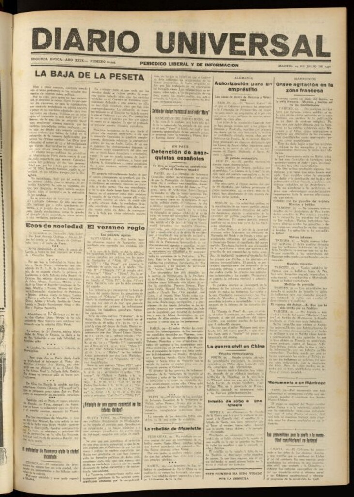 Miniatura de Diario Universal del 29 de julio de 1930