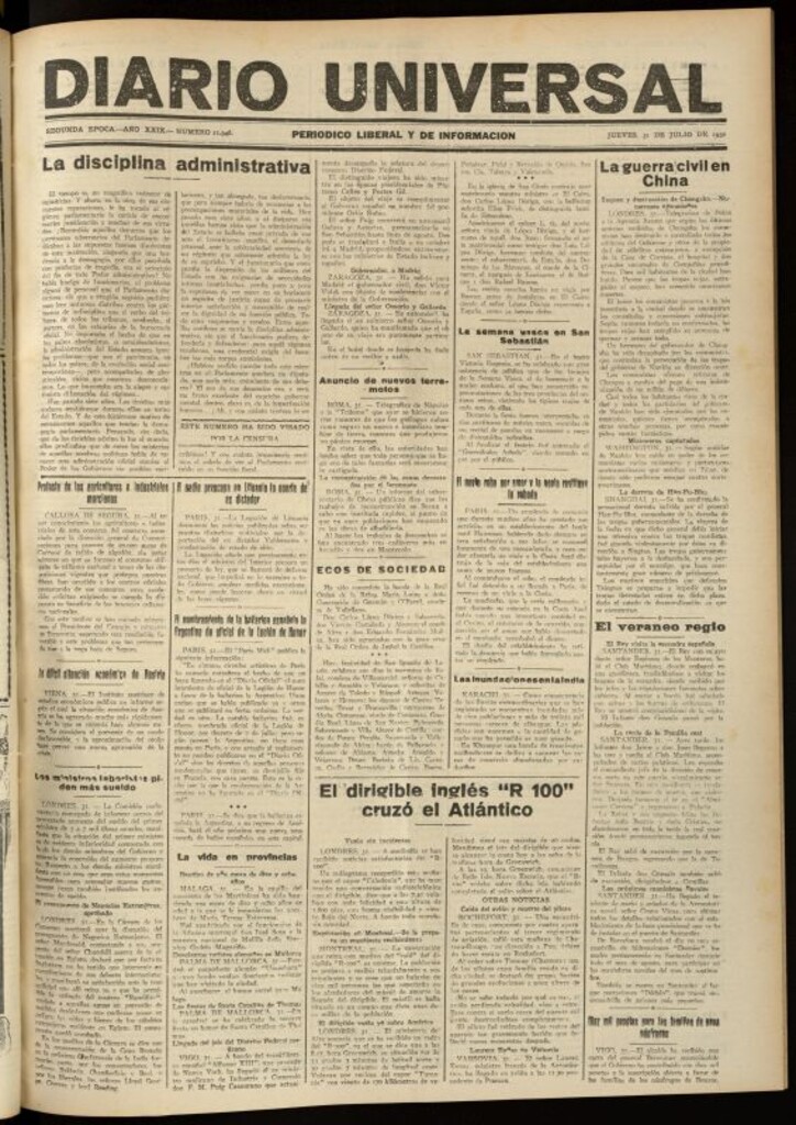 Miniatura de Diario Universal del 31 de julio de 1930