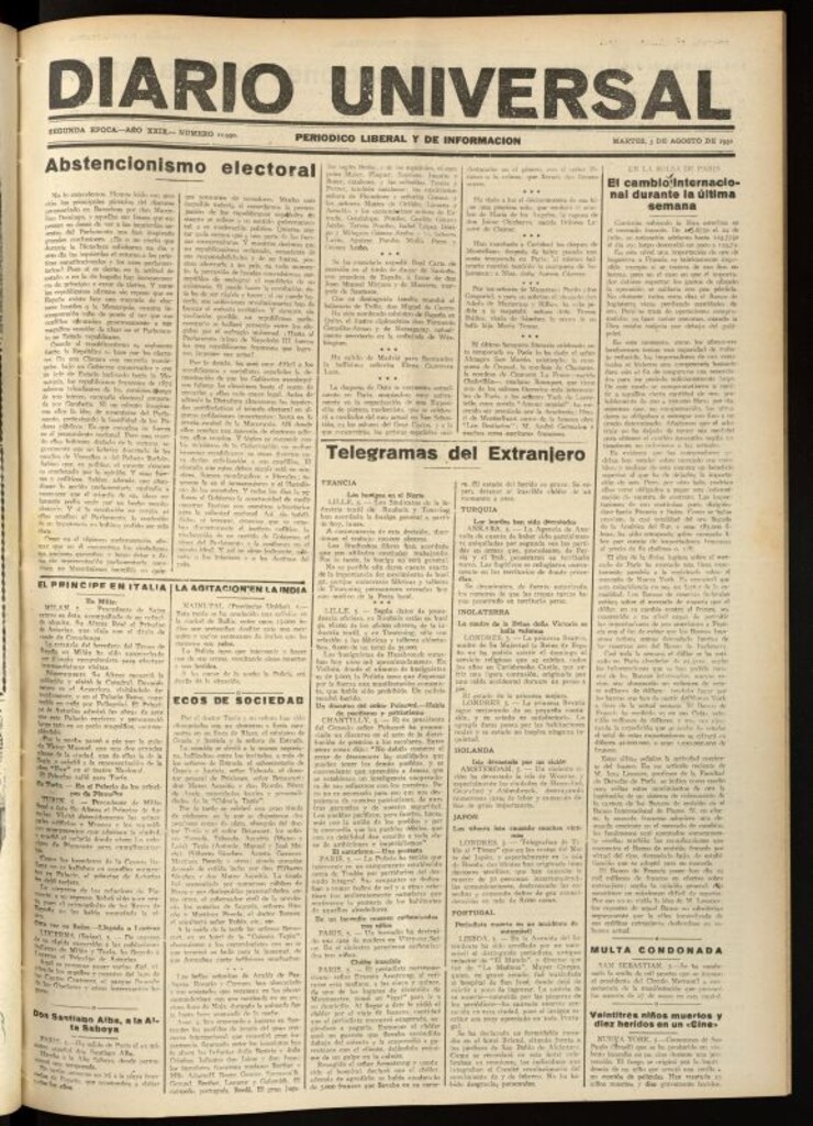Miniatura de Diario Universal del 5 de agosto de 1930