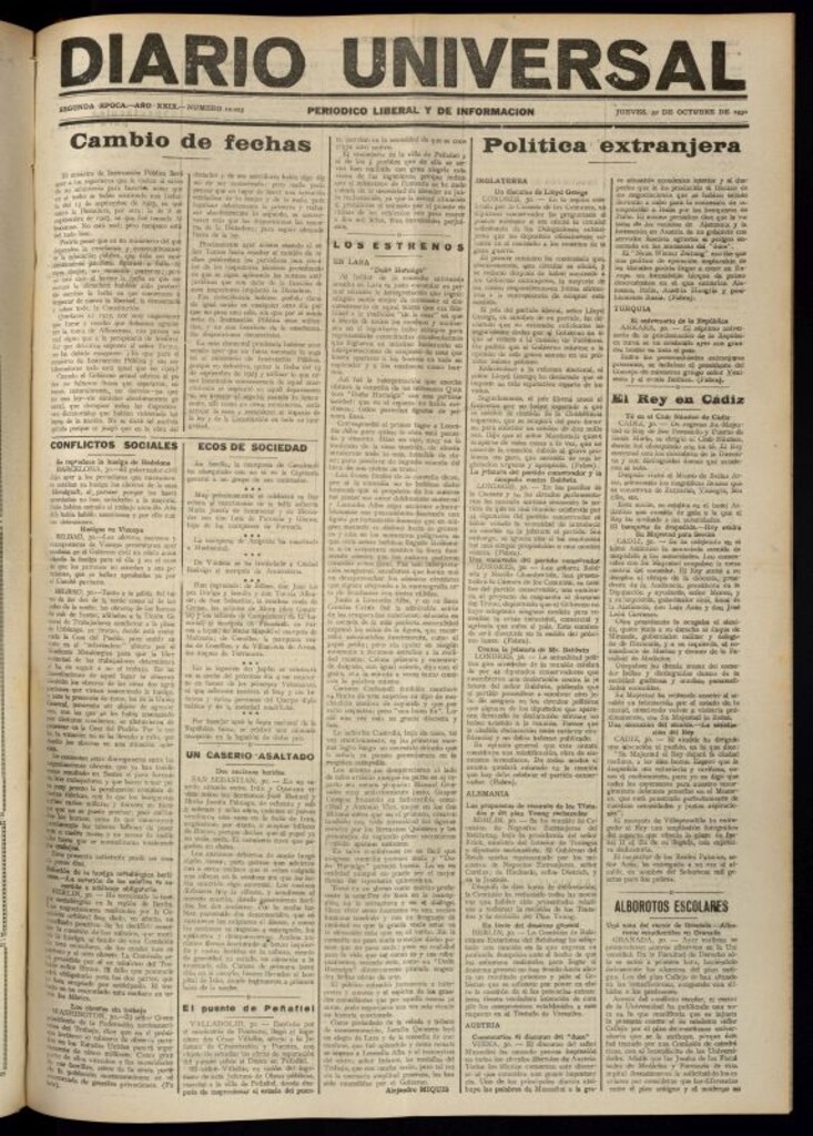 Miniatura de Diario Universal del 30 de octubre de 1930