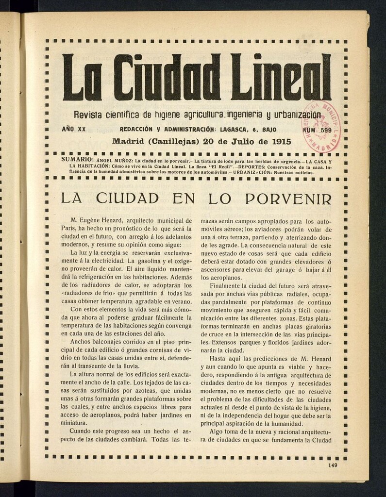 Miniatura de La Ciudad Lineal : órgano oficial de la Compañía Madrileña de Urbanización del 20 de julio de 1915